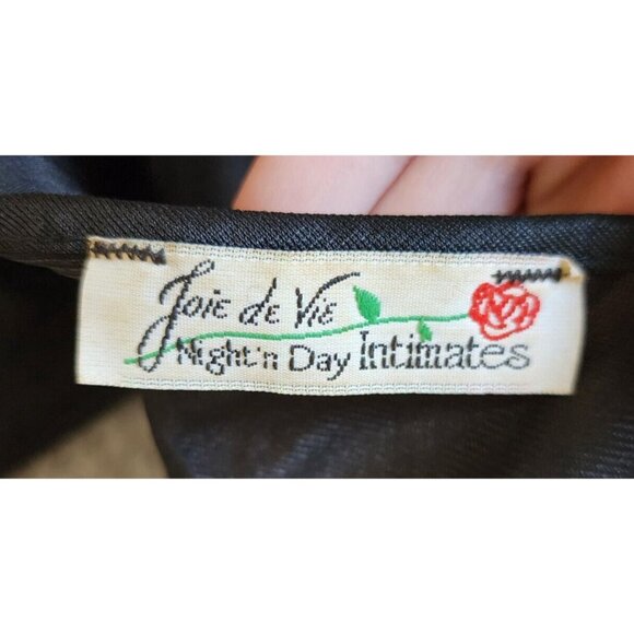 Vtg Joie De Vie Nylon Satin Nightgown Plunging Lace High Slit Sexy Black Petite - Picture 15 of 16